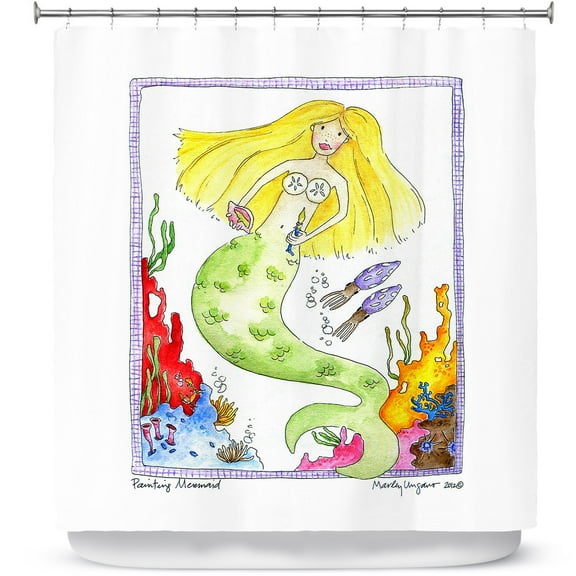 Shower Curtains 70" x 73" from DiaNoche Designs by Marley Ungaro - Painting Mermaid