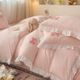 thumbnail image 6 of Ruffle Duvet Cover Queen Size 3 Pieces Pink Bow Duvet Cover Set Chic Textured Comforter Cover for All Season Cute Bedding Set with Zipper 2 Pillow Shams for Kids Girls Adult, 6 of 13