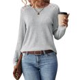 thumbnail image 1 of Nlife Women Lace Patchwork Crew Neck Long Sleeve Ribbed Top, 1 of 7