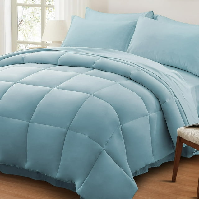 Set de Edredón Anluoer Queen Size 7 Piezas Azul Claro Juego de Cama en Bolsa