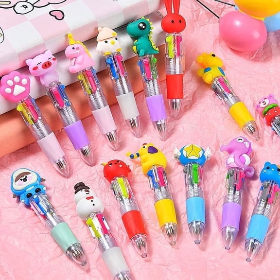 12/24-Pack Cute Multi-Color Pens | Adorable 4-in-1 Colored Ballpoint Pens - Perfect Party Giveaways & Prizes - Fun Writing Gifts, Colors & Styles Randomly Assorted