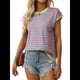 thumbnail image 2 of Camisetas de Mujer Elegantes, Informales, de Corta, con Bloques de Color, A Rayas y Cuello Redondo, Color Verde L, 2 of 10