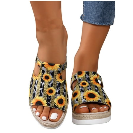 

Miluxas Womens Espadrilles Slip on Wedge Sandals Clearance Slides Sunflower Tie Platform Open Toe Summer Mules Shoes Yellow 7(39)