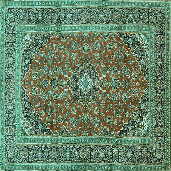 Ahgly Company Indoor Square Medallion Turquoise Blue Traditional Area Rugs, 4' Square