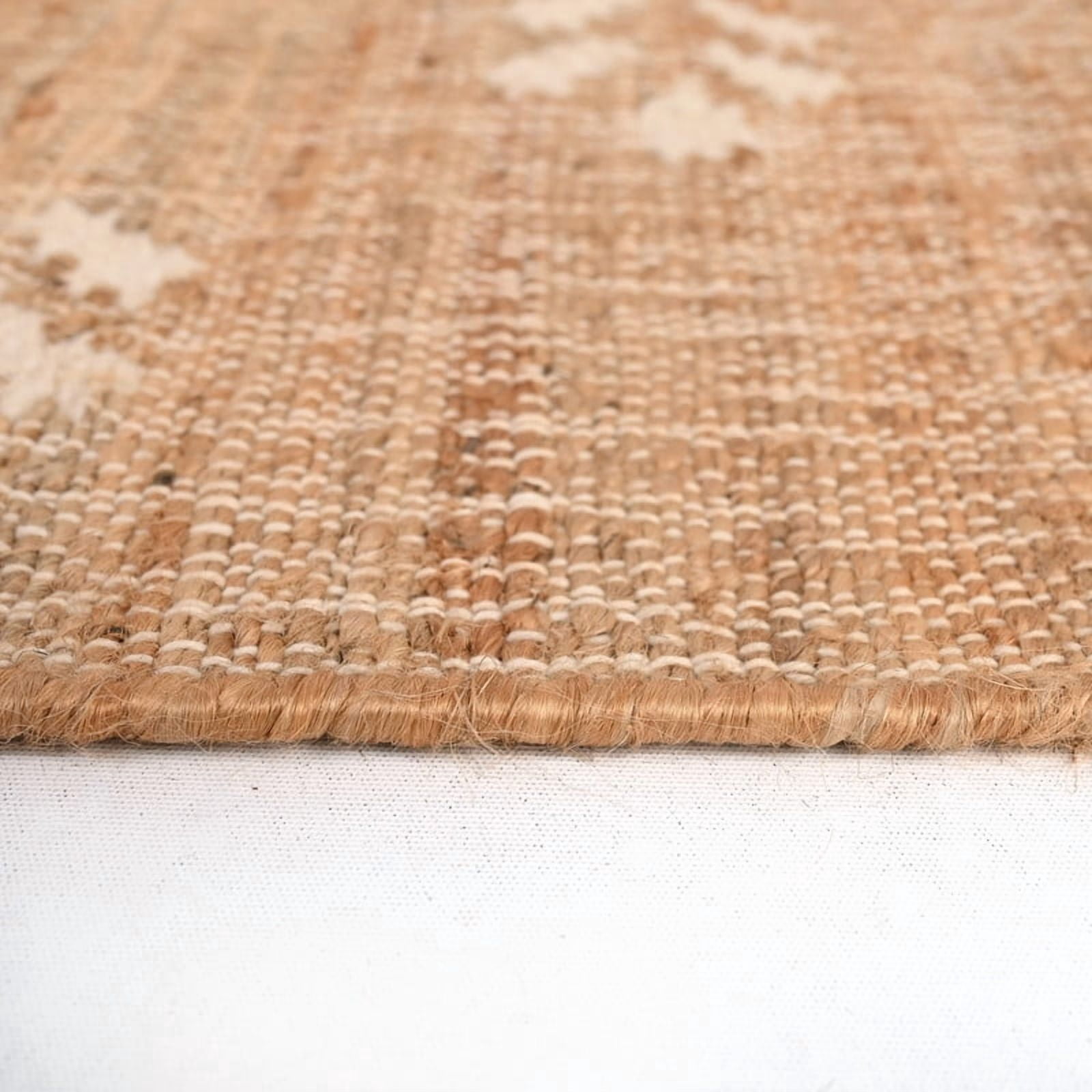 KLAVATE Handwoven Jute Rug With Leaf Motif For Living Room