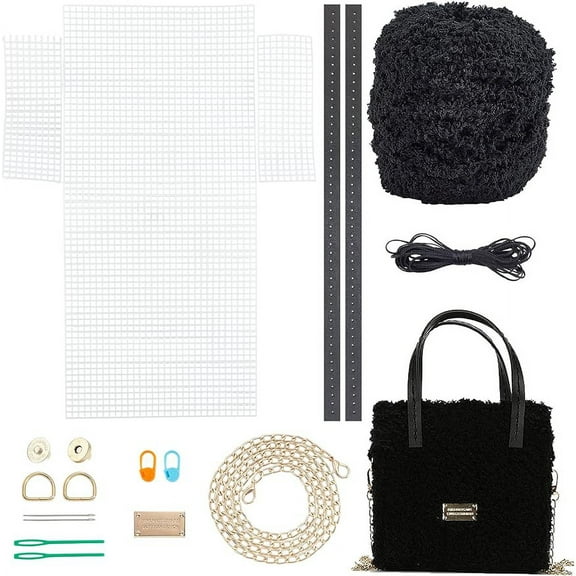 18pcs DIY Knitting Crochet Bags Kit Hand-Knit Woven Bag Making Tool Cross Stitch Mesh Plastic Canvas Sheets Set Handmade Bag Purse Needlepoint Kit Crossbody Bag Crafting Material Black