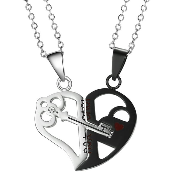 1 Pair Couple Necklaces Heart Stitching Necklaces Lock Key Matching Necklaces Valentine Gift
