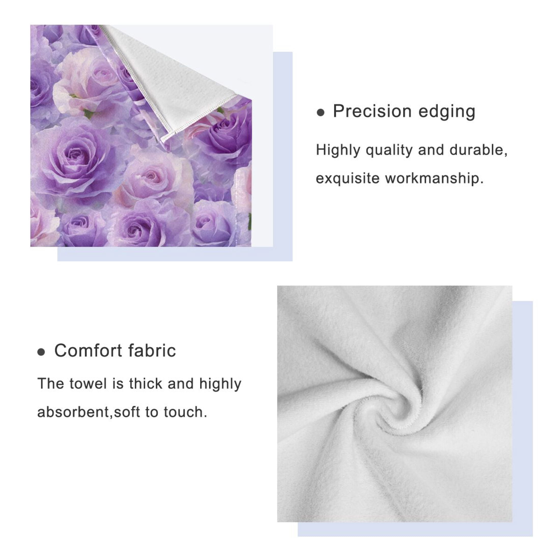 3 Piece Bath Towels Set Bath Towel, Hand Towel and Face Towel for Bathroom, Gym, Hotel Light Purple Roses Pattern
