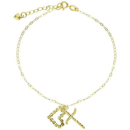 American Designs 14kt Yellow Gold Diamond-Cut Heart, Love, Cross, Religious, Charm Dangle Bracelet 7