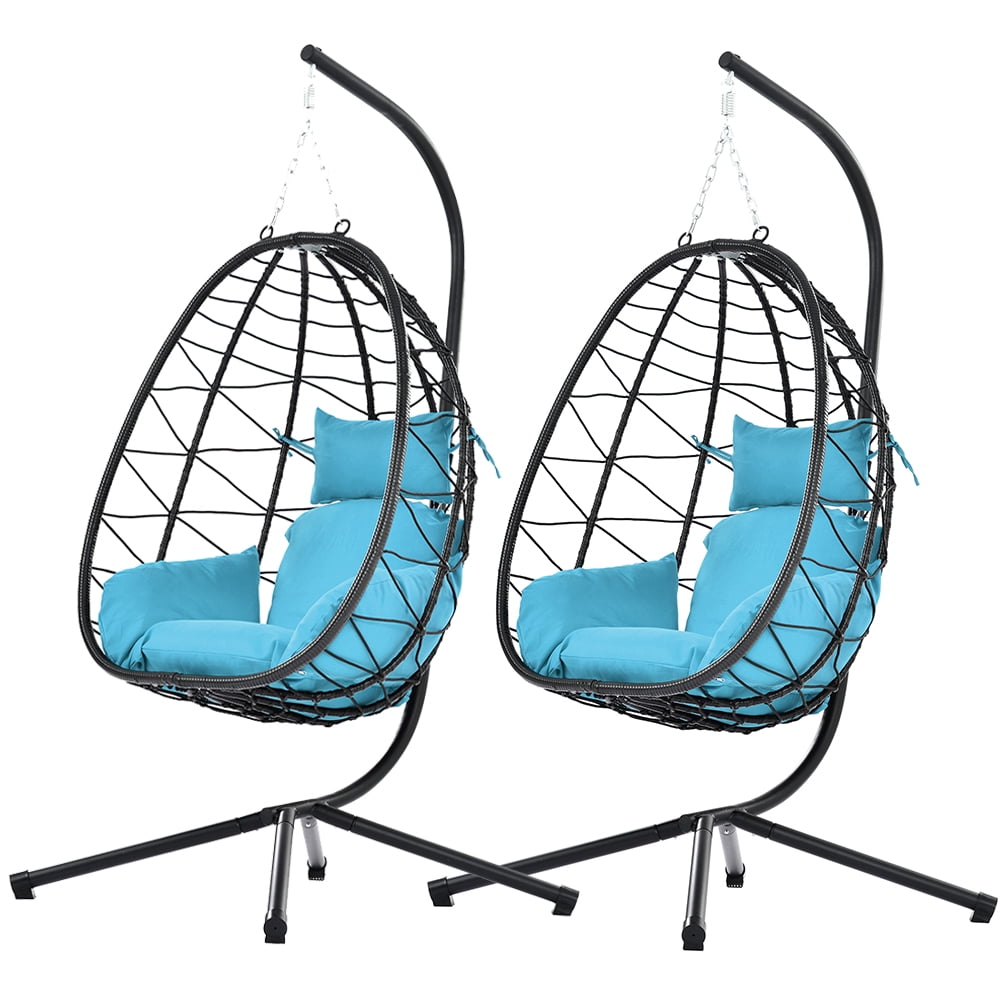 BTMWAY 2 Piece Wicker Egg Chair with Stand and Removable Cushion