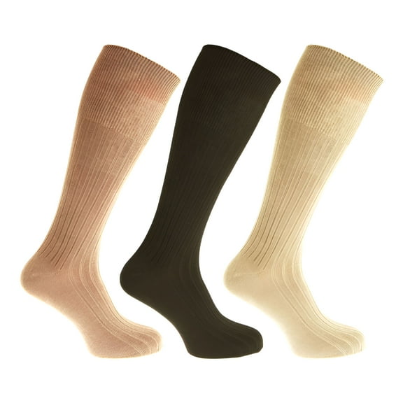 TELOLY Mens 100% Cotton Ribbed Knee High Socks (Pack of 3)