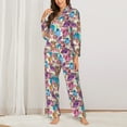 thumbnail image 2 of Honeii Watercolor Owl print Women's Pajama Sets Long Sleeve Button Down Sleepwear Nightwear Soft Pjs Lounge Sets-X-Large, 2 of 7