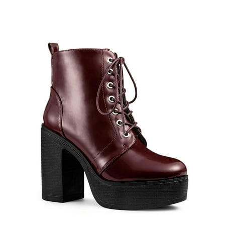 

Unique Bargains Women s Platform Chunky High Heel Lace up Combat Boots