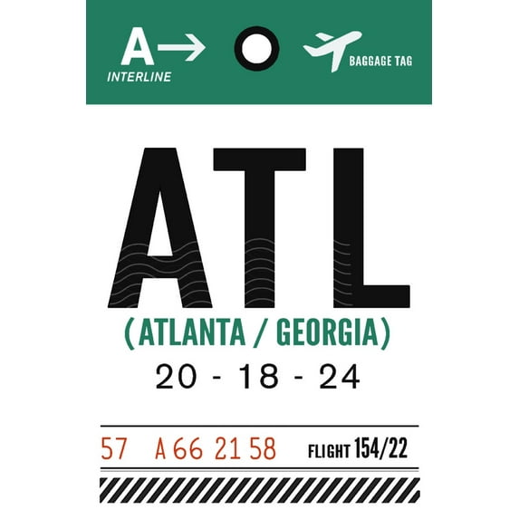 Atlanta, Georgia, ATL, Luggage Tag (36x54 Giclee Gallery Art Print, Vivid Textured Wall Decor)