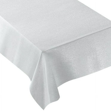 Amscan Metallic Fabric Table Cover, 60" x 104", White