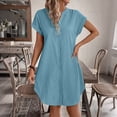 thumbnail image 6 of Open Back Dress for Women Fashion Women Swimsuit Cover up Mini Dresses Summer Solid Casual Button V-Neck Cap Sleeve Lightweight Shirt Dress Sky Blue L, 6 of 9
