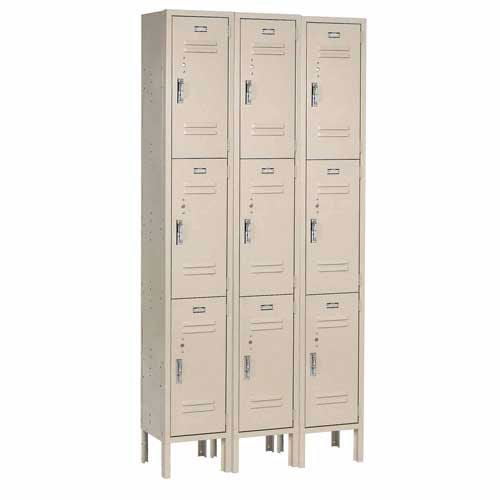 Global Industrial 3 Tier Locker, 12x15x24, 9 Door, Unassembled, Tan