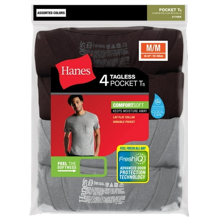 Hanes Big Men's FreshIQ Tagless ComfortSoft Dyed Pocket Tee 4-Pack ...