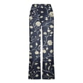thumbnail image 6 of Xdegoge High Waisted Wide Leg Pants for Women Elegant Rose Print Trousers Casual Straight Fit Stretchy Denim Feel Bottoms Weekend Party Flowy Flattering Retro Jeans, 6 of 6