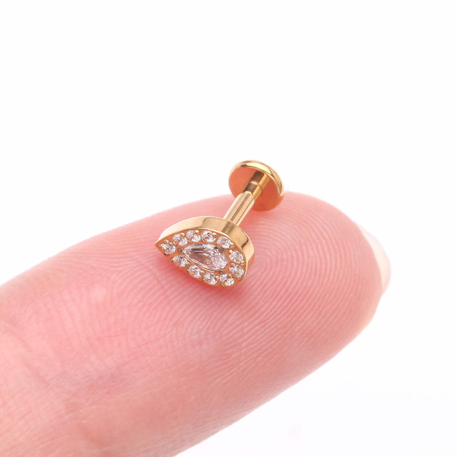 Implant Grade Titanium Golden Brilliant Teardrop Sparkle Internally Threaded Flat Back Stud Labret