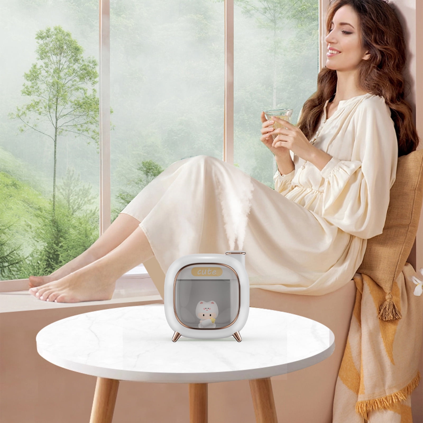 Humidifier Large Room,Mini Quiet Cute Dual Nozzle Desktop USB Cool Mist Humidifier (White),Air Humidifier for Home Baby Nursery & Plants