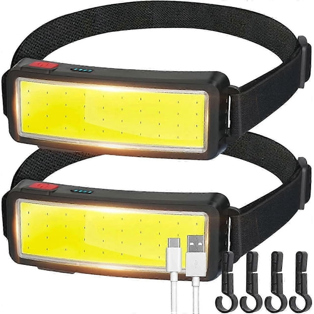 Linterna frontal LED COB, potente linterna frontal recargable por USB, impermeable, 2000 lúmenes, 2 unidades, luz de trabajo para casco