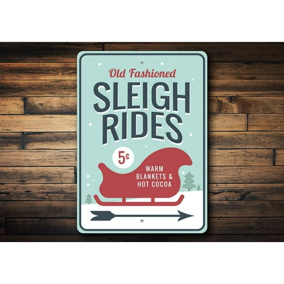 Sleigh Rides Arrow Novelty Decor, Metal Wall Sign - 10x14 Inches