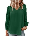 thumbnail image 2 of Oalirro Going out Tops for Women Deals Clearance Women's Fashion Summer Solid Color V-Neck Long Sleeve Chiffon Tops, 2 of 8