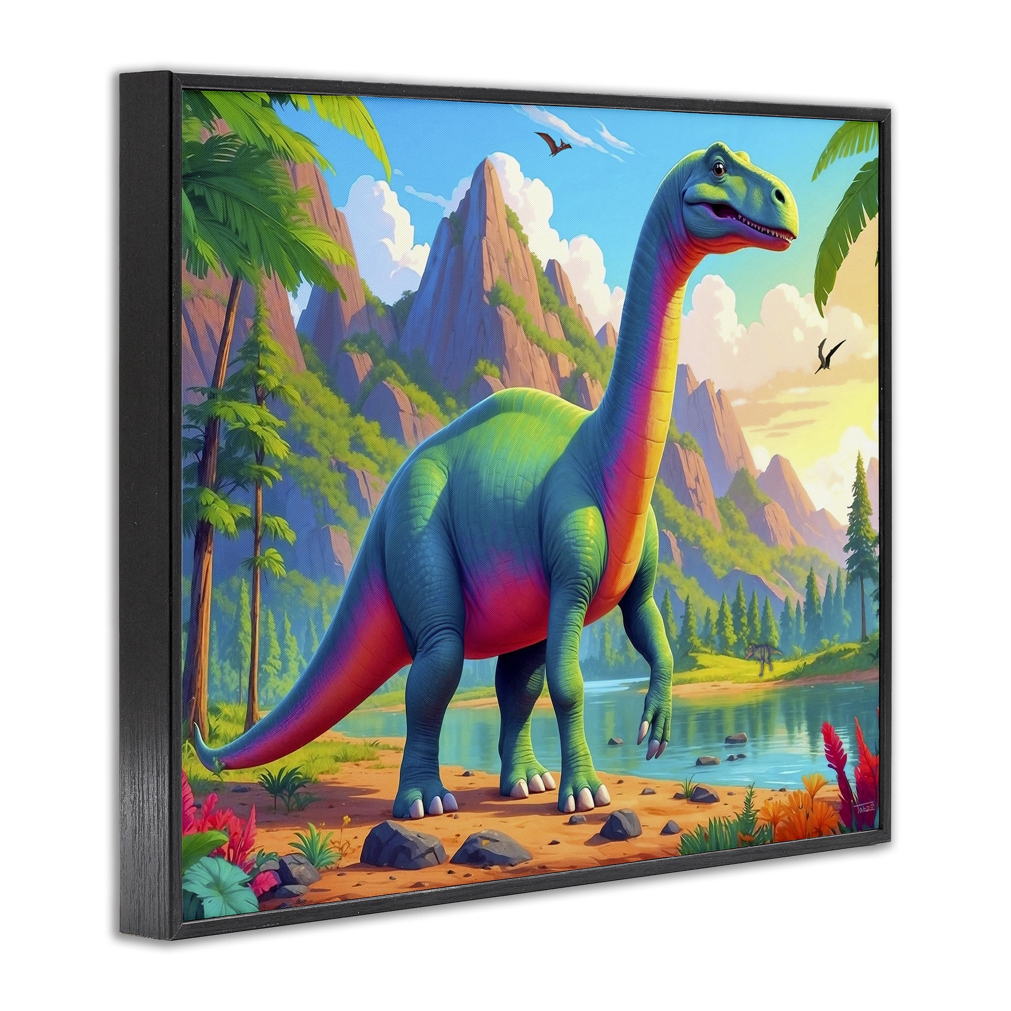 Stupell Industries Vibrant Brontosaurus by River Black Framed Giclee Art, design by Tabz Jones