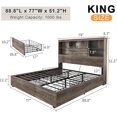thumbnail image 6 of VanAcc King Size Bookcase Bed Frame with LED Headboard and 4 Drawers, Farmhouse Wood Storage Bed with Charging Station, Rustic Grey, 6 of 7