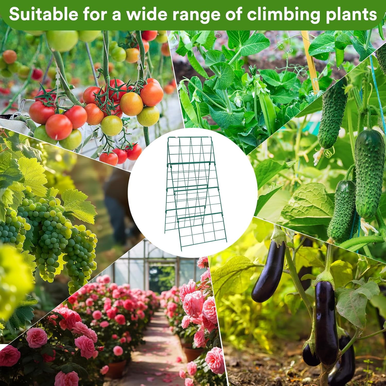 17 x 42 Inch Garden Trellis for Raised Beds Foldable Climbing Plant Support Cucumber Trellis Outdoor A-Frame Metal Vegetable Trellis with Garden Supplies for Grape Tomato Peas Flower