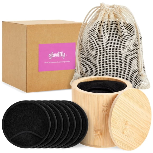 Redondas de algodón reutilizables Glamlily con soporte de bambú, paquete de 18
