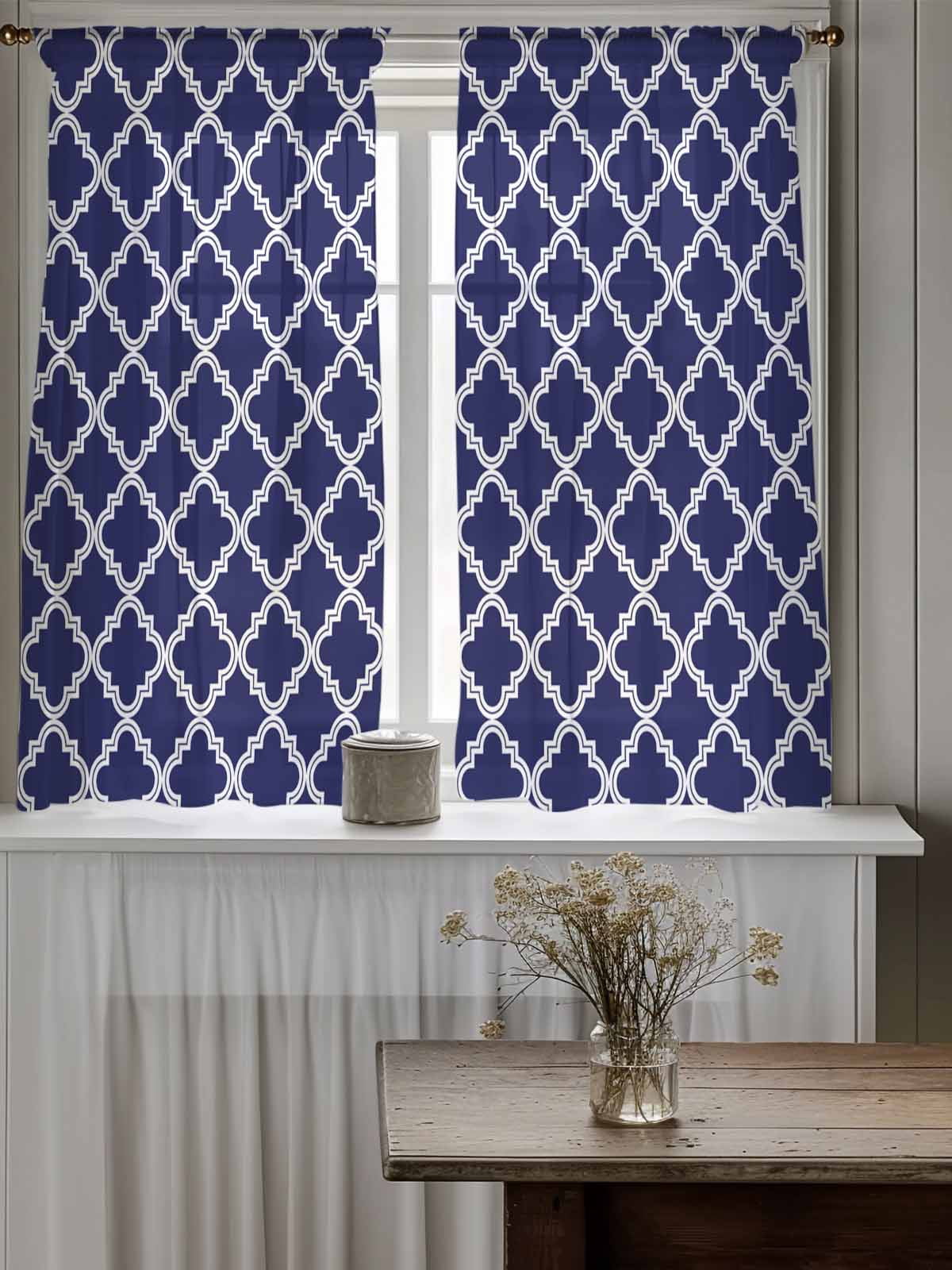 Quatrefoil Moroccan Pattern Curtains 54 Inch Length, Sheer Quatrefoil Moroccan Pattern Curtains 54 Inch Length, Sheer