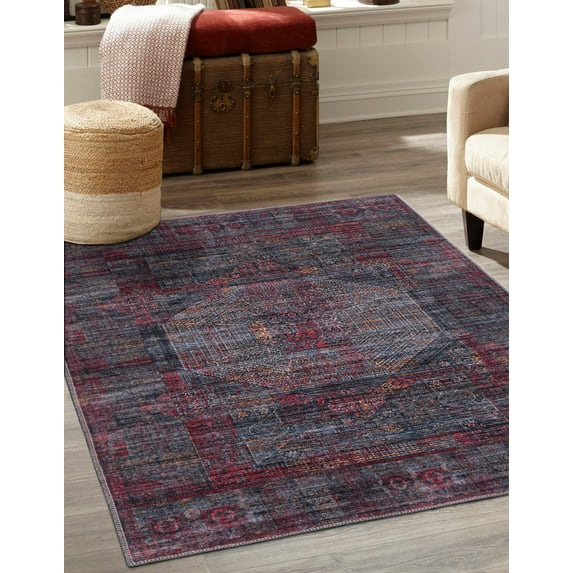 Rugs.com Mangata Collection Rug – 9' 2 x 12' Red And Black Low Rug Perfect For Living Rooms, Large Dining Rooms, Open Floorplans