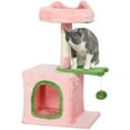 thumbnail image 1 of PawHut 28" Cat Tree Tower with Plush Top Bed, Pink & Green, 1 of 10