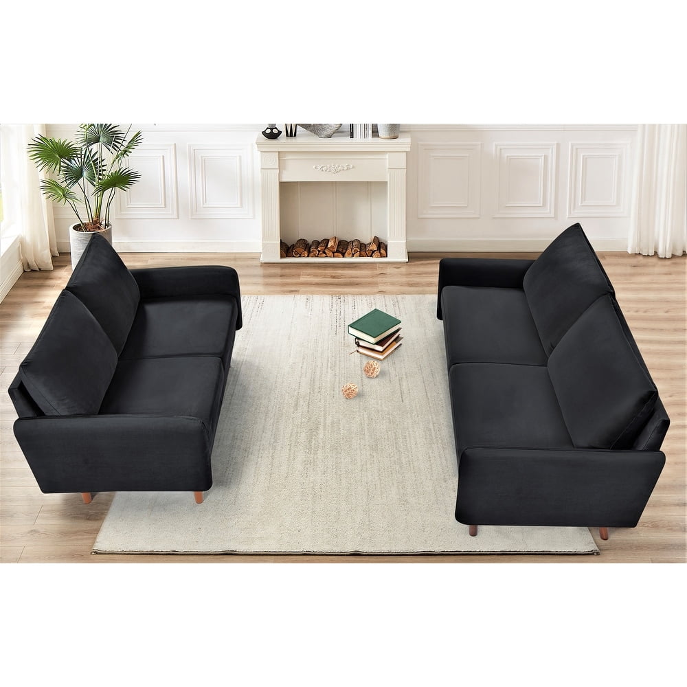 Uspridefurniture 2 Piece Modern Polyester Sofa And Loveseat Set Black