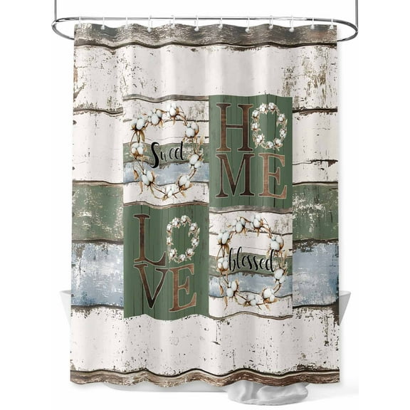 Farmhouse Shower Curtain Set ，Waterproof Fabric Shower Curtains Sweet Home Love Blessed White Green Wood Grain Shower Curtains for Bathroom,Bathroom Decor 72"x72"