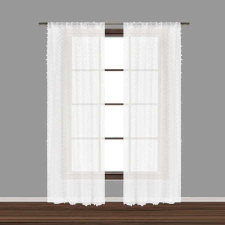 Simple Curtain Designs For Small Windows Bathroom and More Collection Set of Two (2) SHEER Window Curtain Panels: White 3-D Small Soft Tufts Design. 84in Long Each ()