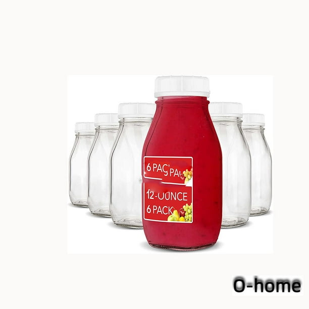 Glass Milk Bottles (6 Pack) 12Ounce Glass Milk Jars 10 Tamper