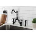 thumbnail image 2 of Kingston Brass KS7750TXBS French Country Two-Handle 3-Hole Deck Mount Bridge Kitchen Faucet with Brass Side Sprayer in Matte Black, 2 of 8