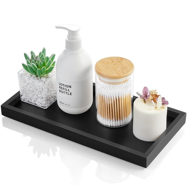 Bandeja de tocador de baño ALELION de madera negra de 11.7 pulgadas para encimera