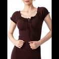 thumbnail image 2 of Camiseta de Verano con Cuello Halter y Hombros Descubiertos para Mujer, de Corta, de Punto Acanalado y Hombros Descubiertos Color Café XL, 2 of 9
