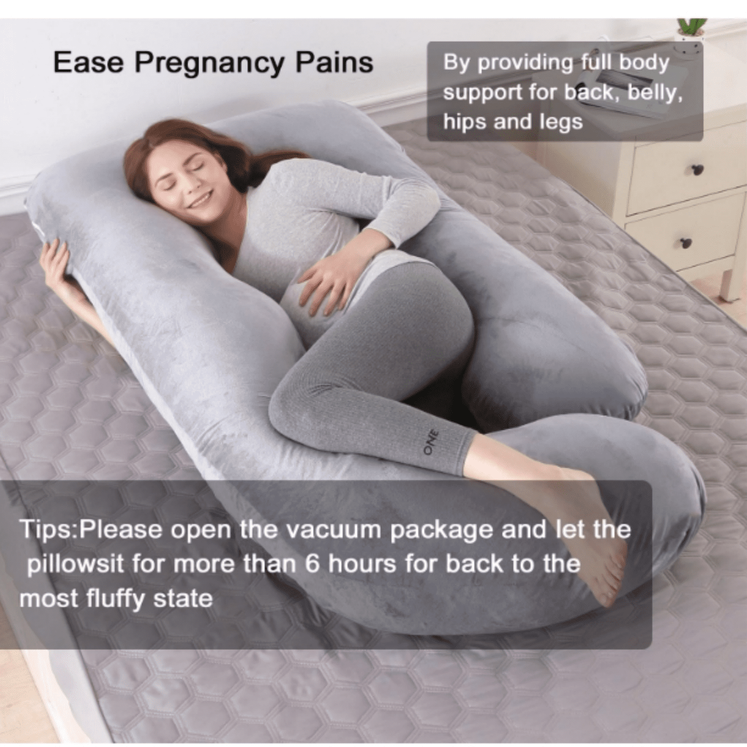 Pregnancy Pillows for Sleeping, U Shaped Full Body Maternity Pillow with Removable Cover - Support for Back, Legs, Belly, HIPS for Pregnant Women,Pregnancy Pillow, Grey