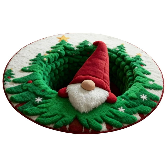 Christmas Decor Carpet Christmas 3D Rug – Christmas Optical Rugs Decorative Rug With Depth Pattern Theme Halloween Patterns Santa Quilted Round Fabric For Home Parties Polyester carpet