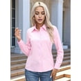 thumbnail image 5 of Super Soft Wrinkle Free Button Down Shirts for Women Solid Long Sleeve Striped Formal Work Dress Blouses Tops Pink M, 5 of 7