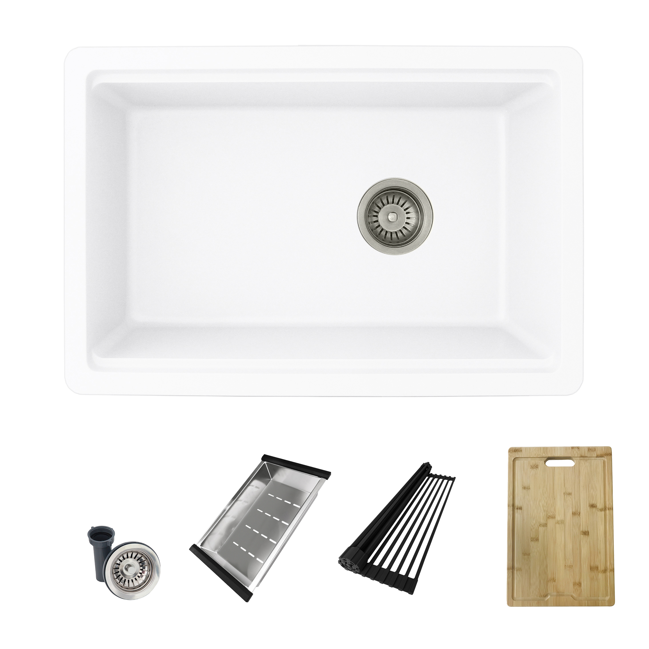 STYLISH 28 inch Dual Mount Workstation Single Bowl White Composite