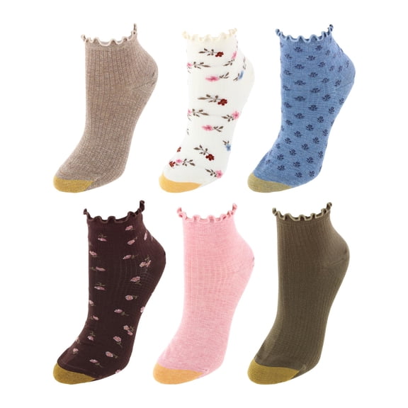 Gold Toe Floral Lettuce Edge Quarter Socks (Pack of 6) (Women)