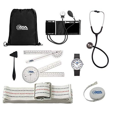 

ASA TECHMED - PT-Physical Therapy Student Kit with Standard Items Gait Belt Stethoscope Blood Cuffs Medical Watch Goniometer Kit and Taylor Hammer