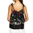 thumbnail image 3 of POL Women's Floral Burnout Velvet Embroidered Double Layered Ruffle Trim Cami Top-Black / S, 3 of 6
