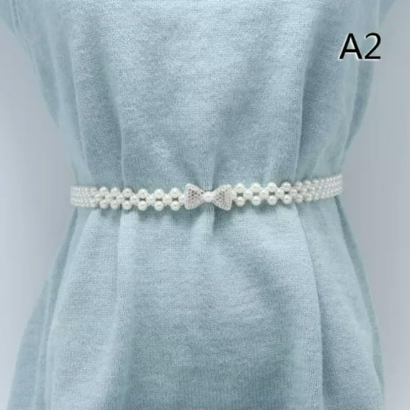 GKNET Large Pearl Waist Chain Women's Elastic Belt with Diamond Decoration All-mat WY4-A2